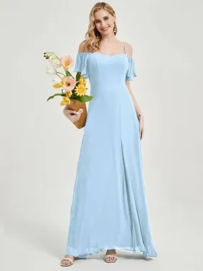 Cornflower Blue Ruffle Sleeves Split Bridesmaid Dress For Bridal Shower