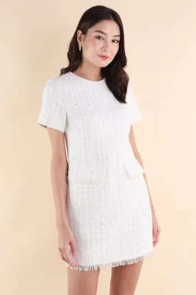 LEIGH TWEED SHIFT DRESS IN WHITE